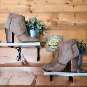 Dee Keller Tan Suede Leather Mini Fringe Heel‎ Ankle Boots Boho Western Sz EU 39